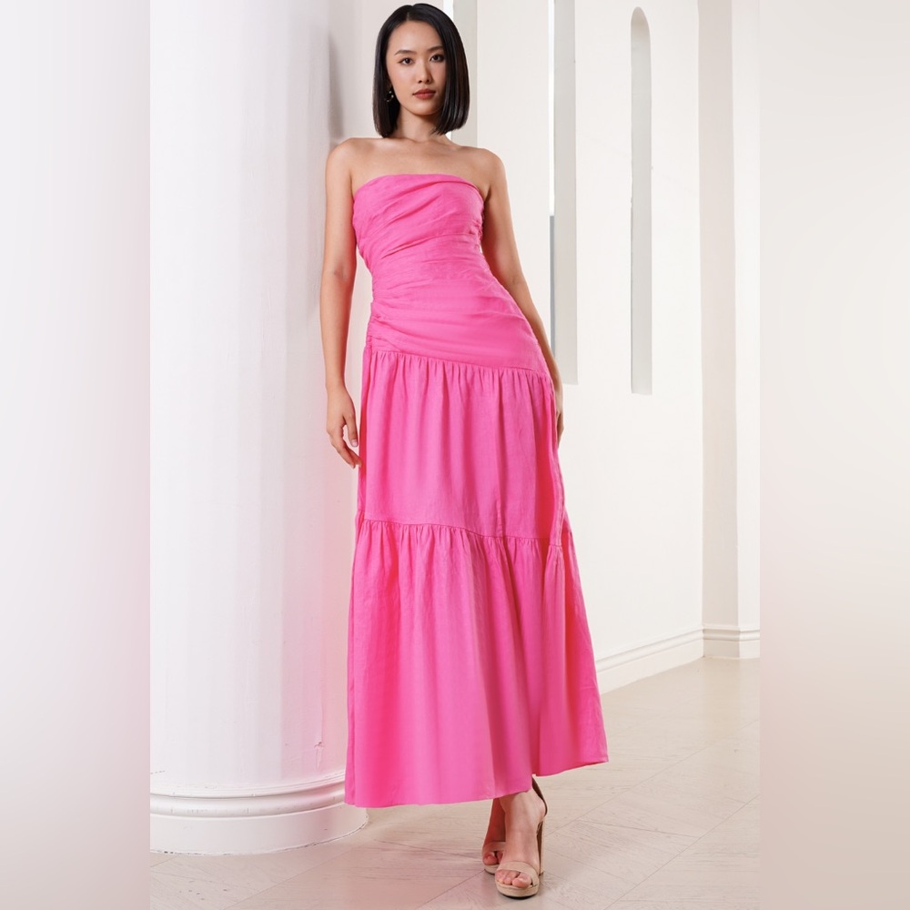 Yumi Kim Katrina Strapless Midi Dress in Pink Linen size M NWOT - Picture 4 of 11